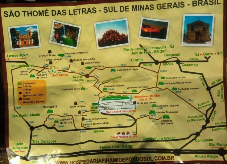 Mapa das Cachoeiras de São Thomé das Letras MG